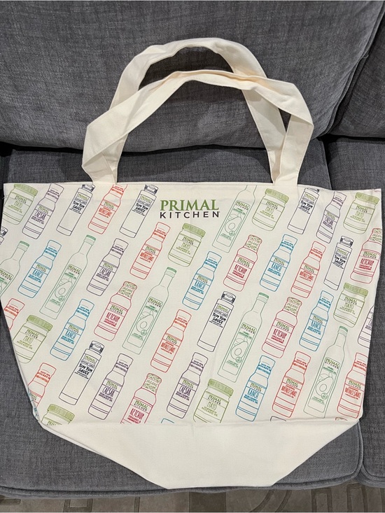 Primal kitchen Handbags - Cream  kitchen Tote Bag with Multicolor Bottle Print